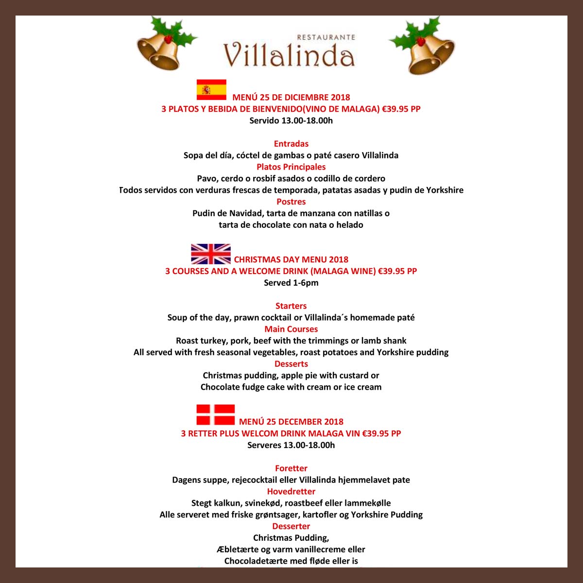 menu villalinda